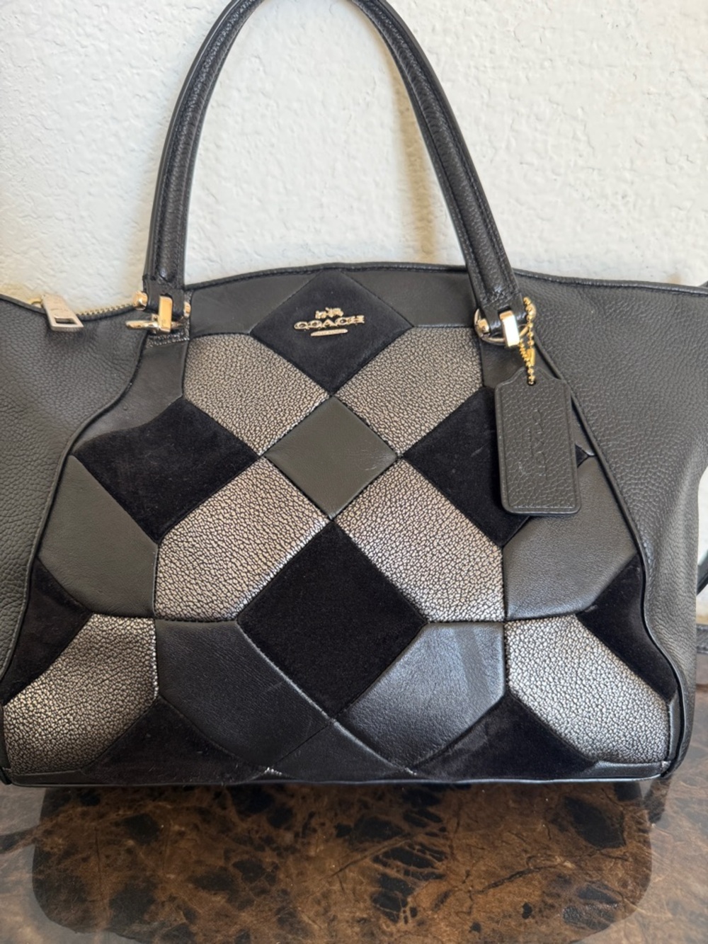 Coach Black Prairie Patchwork Leather Crossbody Shoulder Tote - Picture 7 of 13